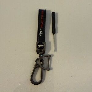 Mustang Key Fob Keychain in Black Leather with Logo NWT
